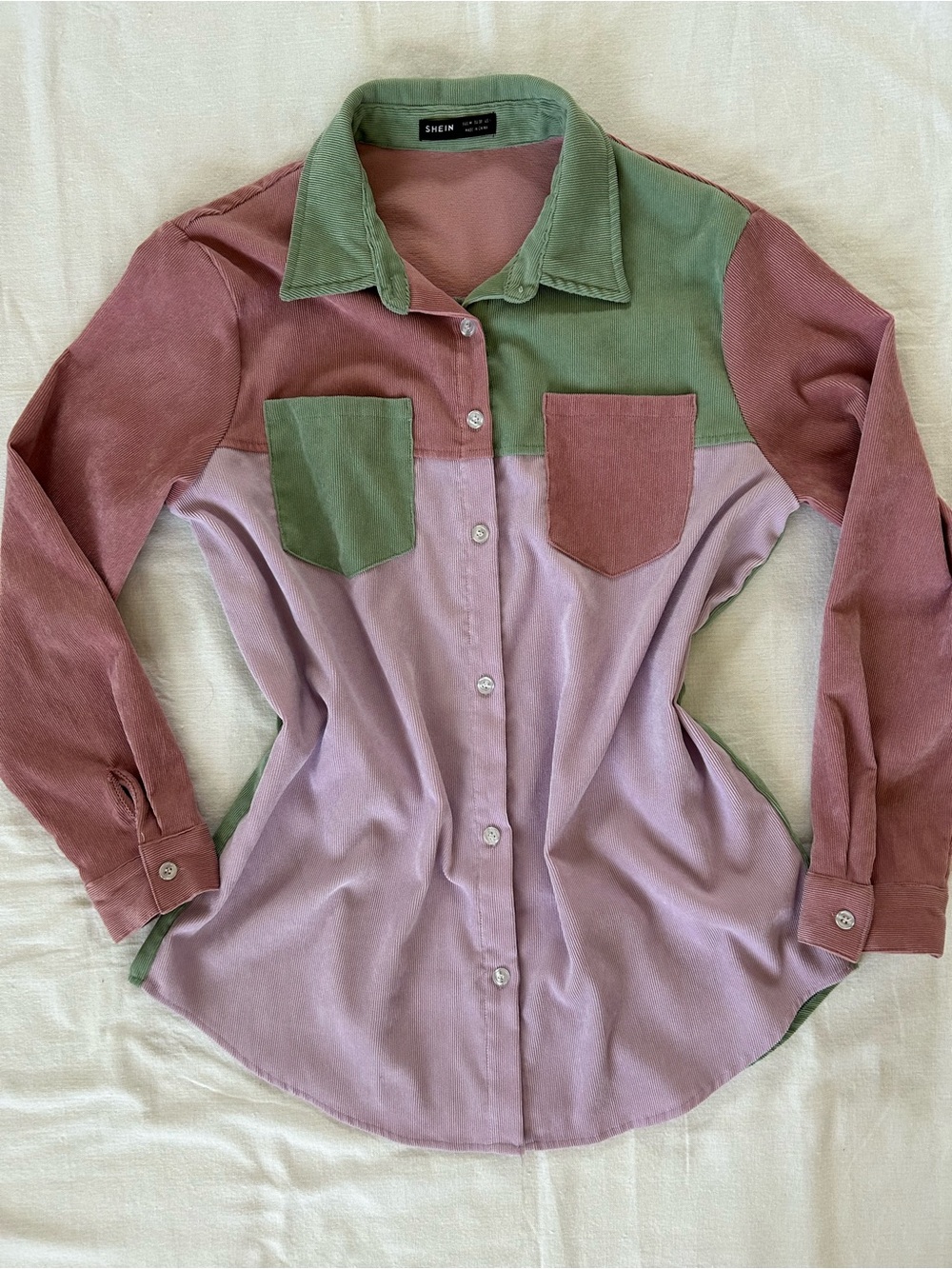 SHEIN | Colorblock Corduroy Oversized Pastel Button Up Women’s Medium